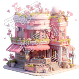 粉色花园茶屋商业可用插画