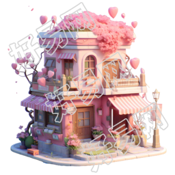 3D建模粉色茶屋可商用插图