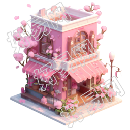 粉色花园茶屋唯美路灯素材