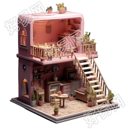 粉色迷你小屋插画设计元素