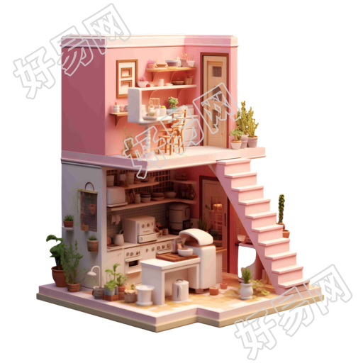 粉色小房子建模素材