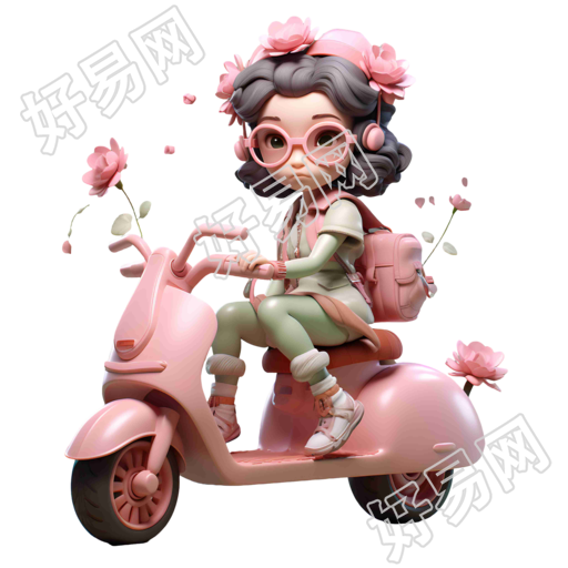 粉红色女孩坐在电动车上玩具素材
