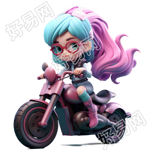 骑摩托车的紫发女孩PNG图形素材