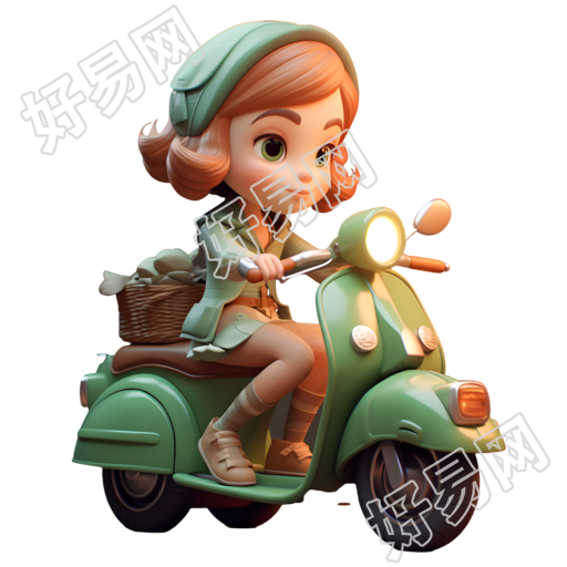 骑绿色摩托车的卡哇伊动画女孩