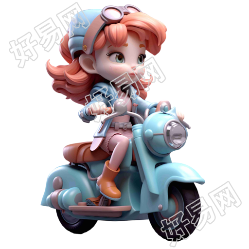 卡通风格3D角色骑电动车的女生模型素材