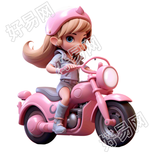 校园女生骑粉色摩托车的动漫人物插图