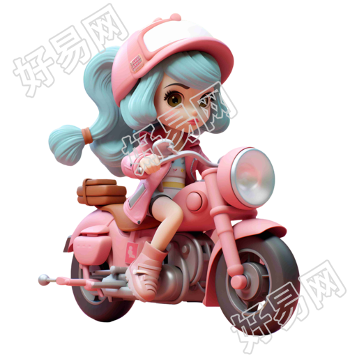 骑粉色摩托车的校园女生卡通角色插画