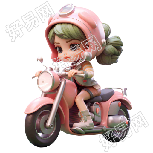 梦幻风格骑摩托的卡通女孩PNG素材