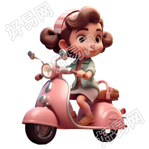 卡通女孩骑摩托车插画设计素材