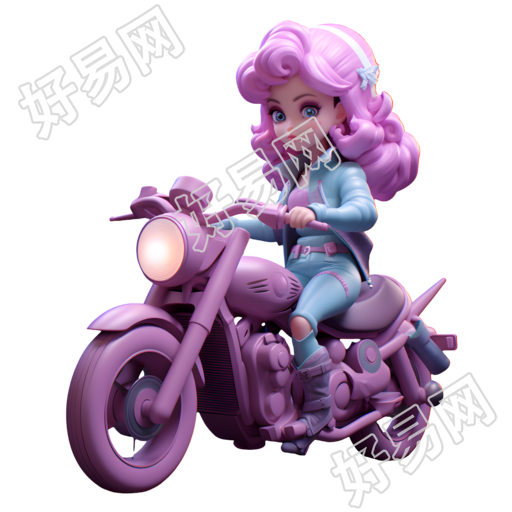 紫色摩托车上的卡通女孩插画