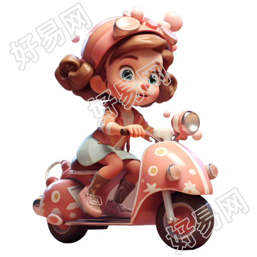 透明背景骑车小女孩可爱玩具风格素材