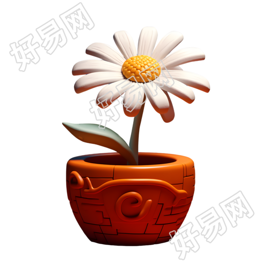 暗褐色花瓶上的白色雏菊3D模型素材