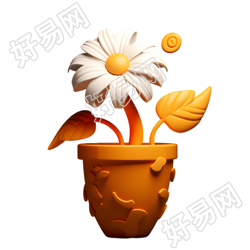 橙色盆中的白色菊花故事书插图