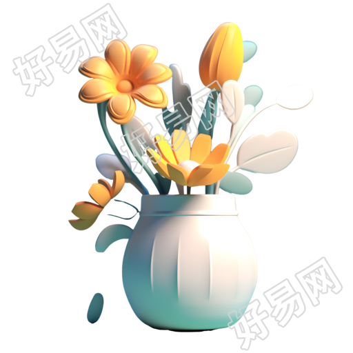 黄色花朵插满花瓶卡通纸雕风格元素