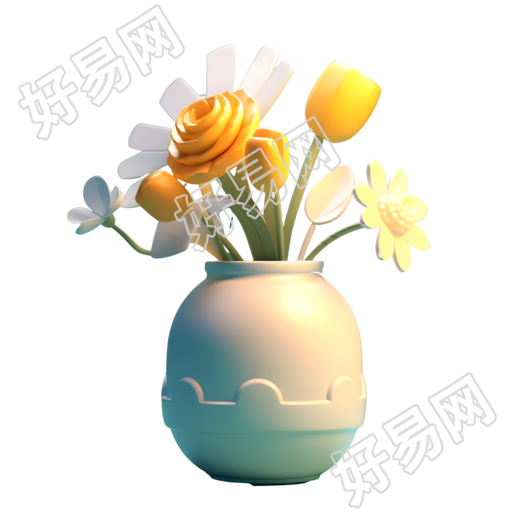 3D立体纸雕卡通风格花束PNG插画