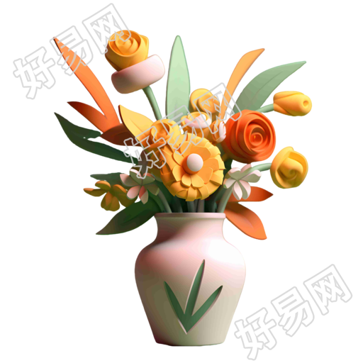 白色花瓶插满花朵商用插画
