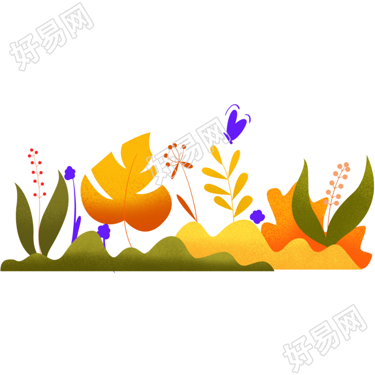 寒露时节深秋小草叶片手绘插画