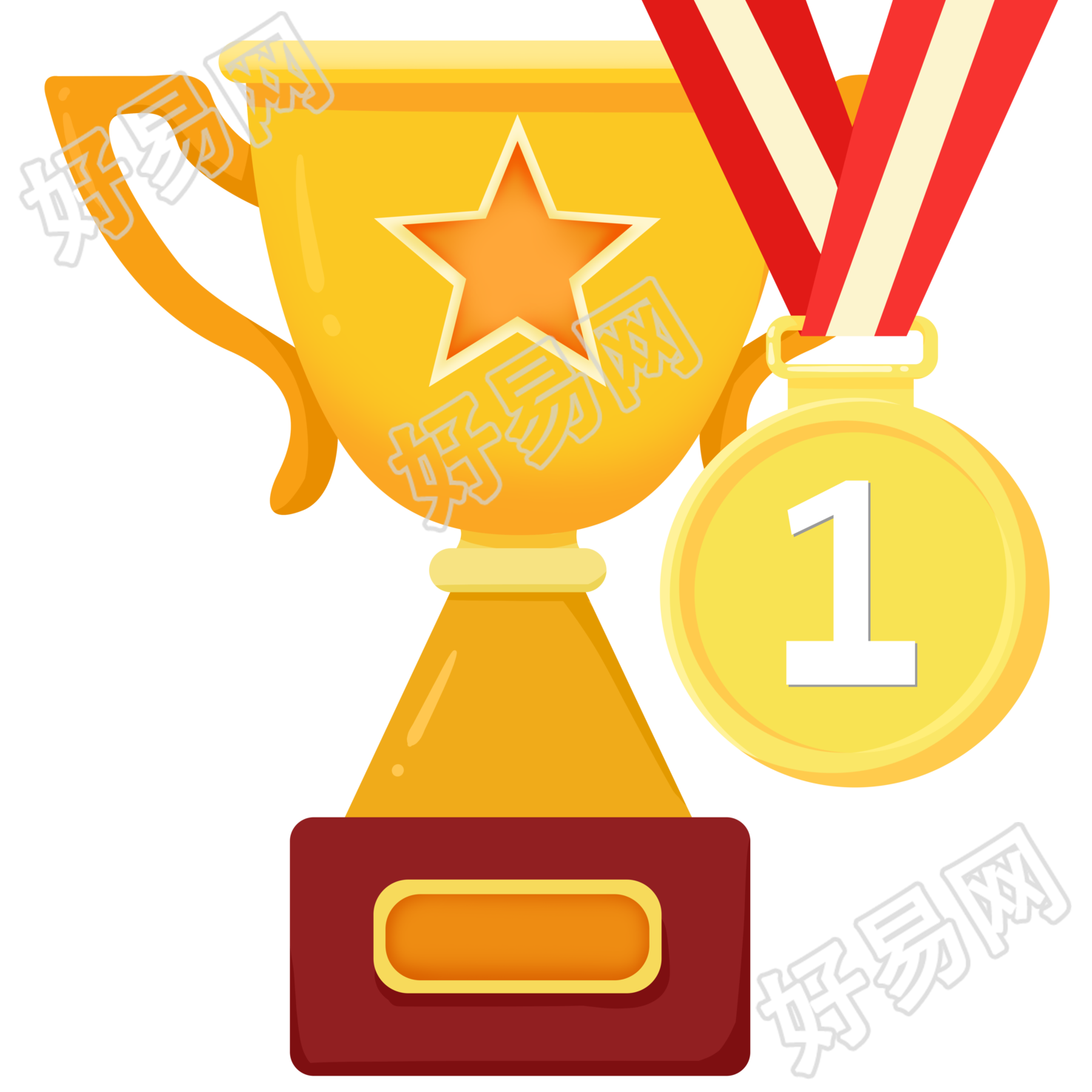 商业可用金黄色奖杯奖牌插画PNG
