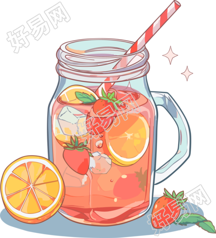 手绘平面风格透明背景饮品插画