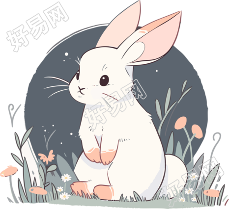 蹲在草丛中的小兔子插图素材