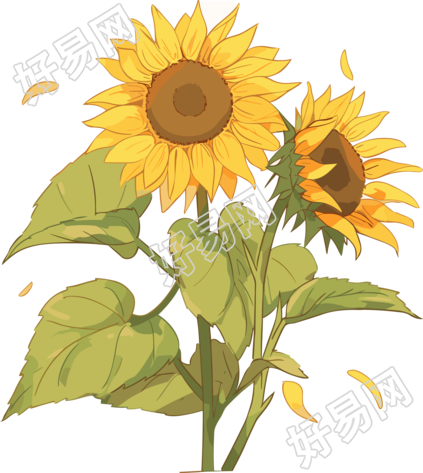 手绘金黄色的太阳花插画