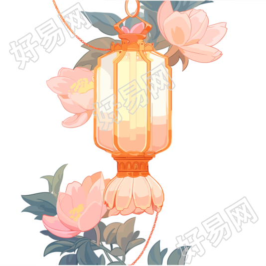 手绘平面风格花灯插画素材
