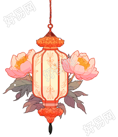 唯美花灯透明背景插画素材