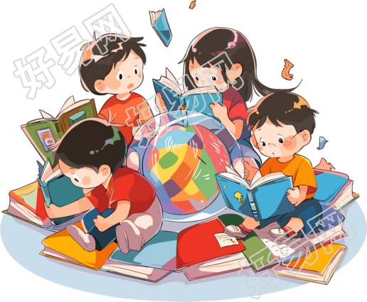 漫画艺术风格的中国孩子在角落里读书