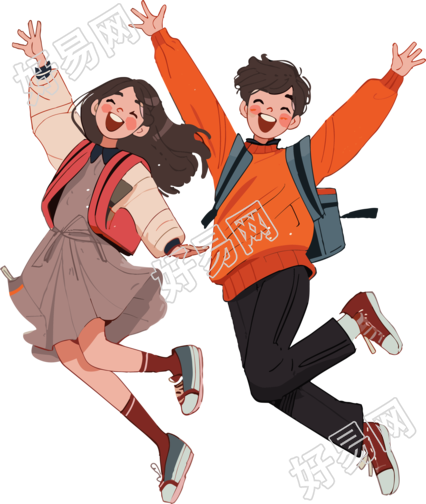 校园跳跃动画插画设计
