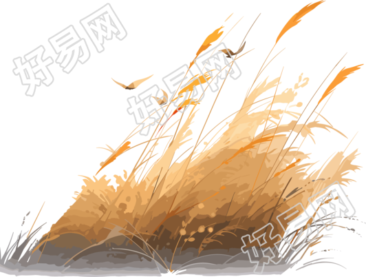 西周风格山上金色草地的水彩画