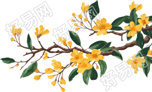 金黄色树枝与叶花PNG图形素材