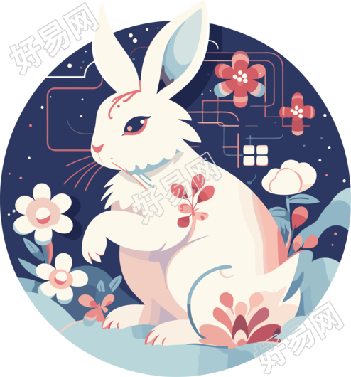 兔子坐在褐色饼干上的透明背景高清插画
