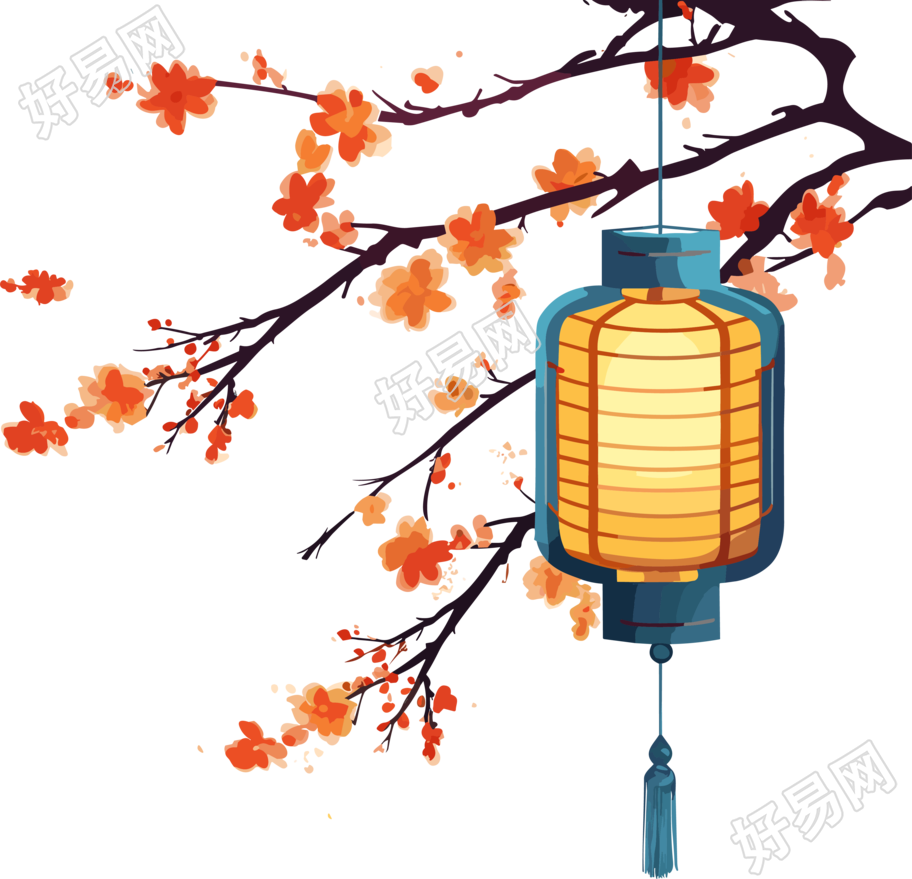明艳照人的中式灯笼插画