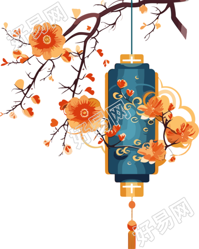 明亮悬挂中国灯笼的插画设计