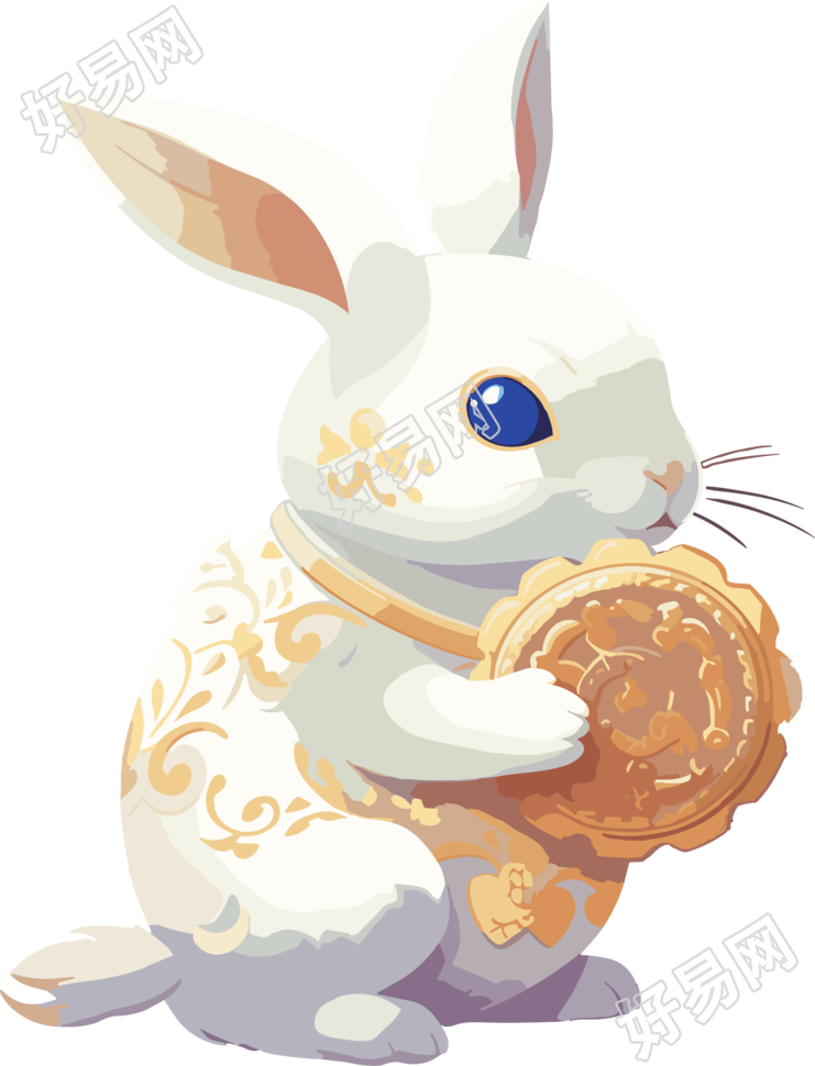 星星艺术团风格白兔持饼干插画