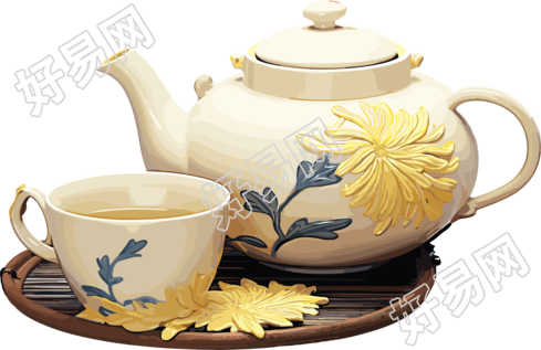 黄花茶壶艺术感插画素材