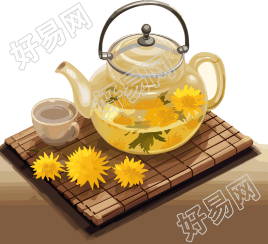 透明色彩的黄花茶壶插画素材