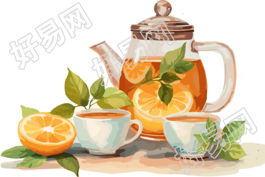 茶叶与茶壶动画插画设计素材