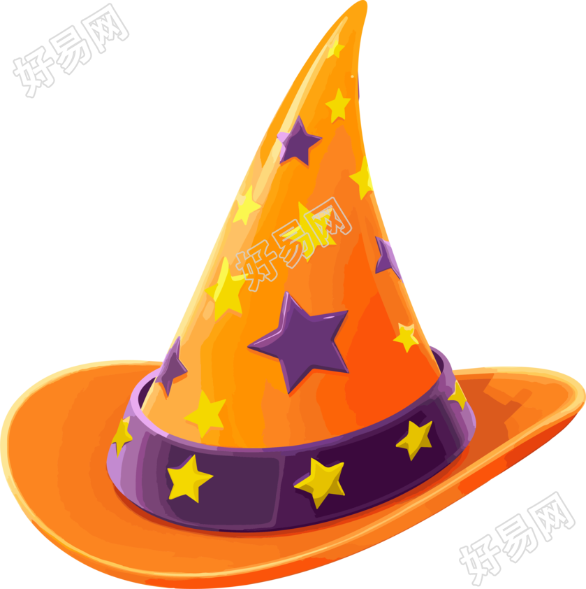 万圣节动画GIF：紫色带星子的橙色巫师帽素材