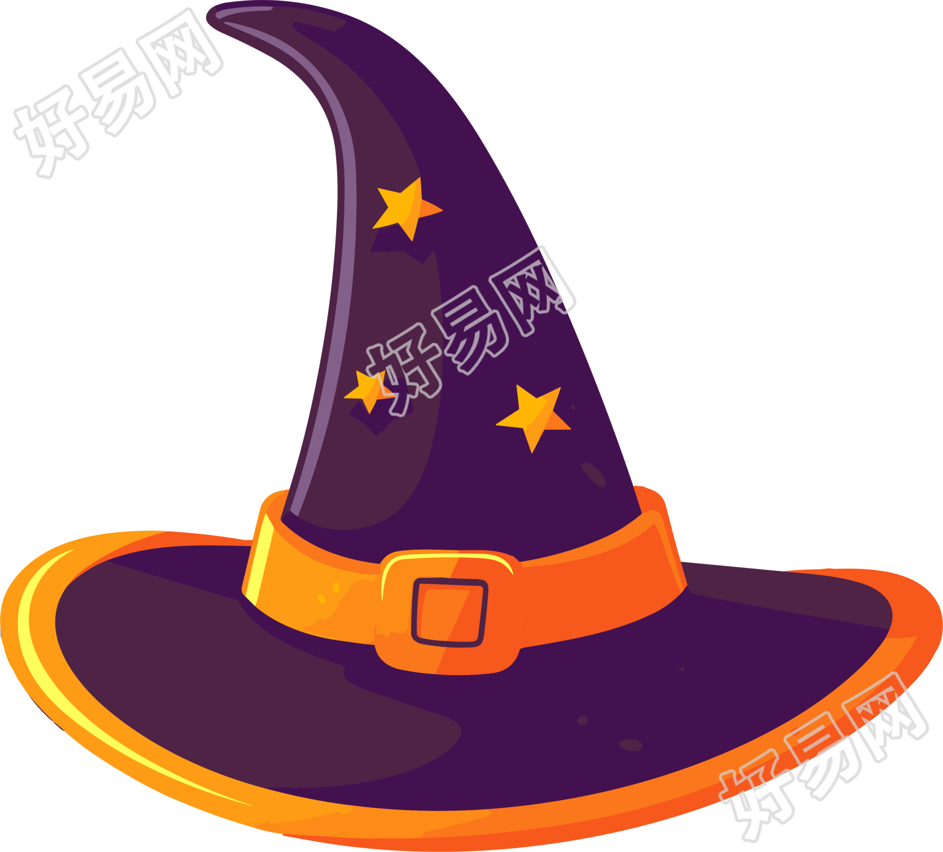 紫色巫师帽子星星橙色背景素材