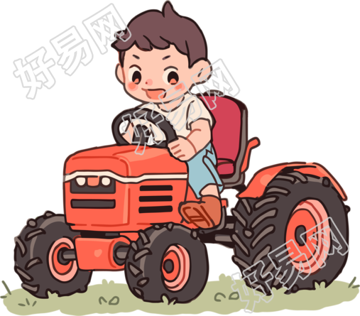 可爱卡通小男孩骑拖拉机素材