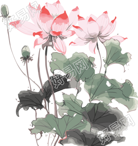 商周风格莲花画插画