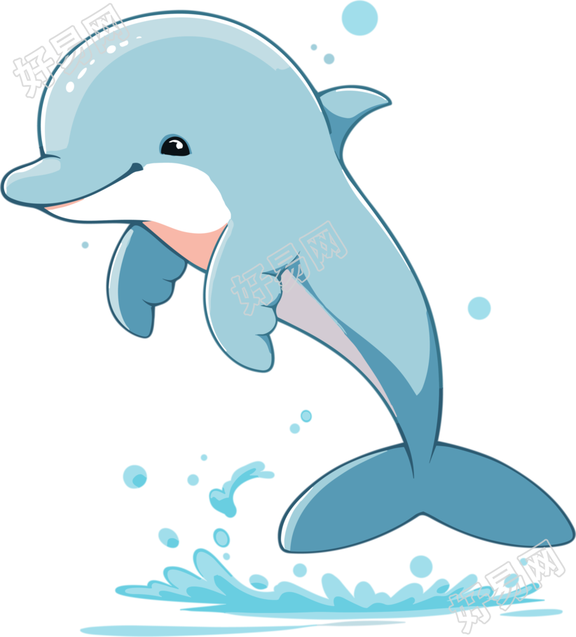 透明背景蓝色跳水海豚矢量贴纸插图
