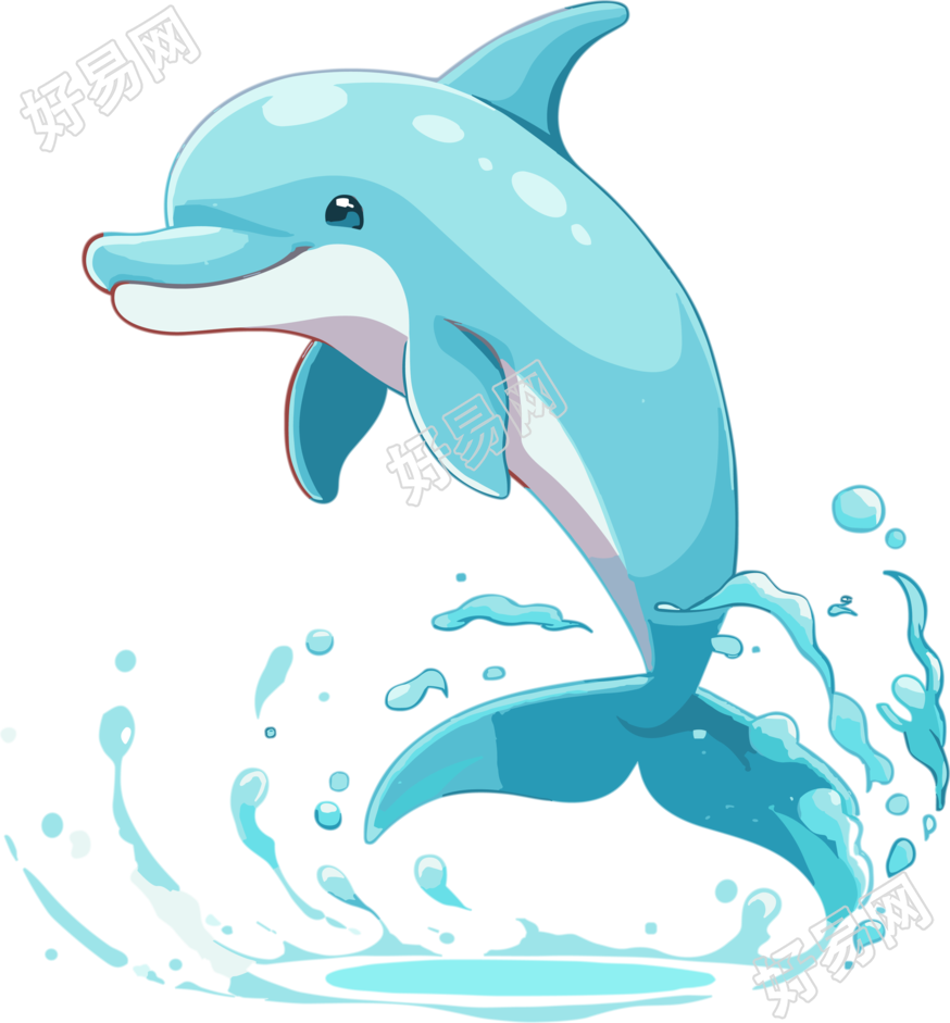 卡通风格蓝色海豚矢量插画素材
