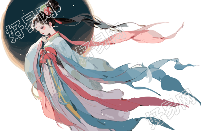 古风仙女嫦娥驾着玉兔图形素材