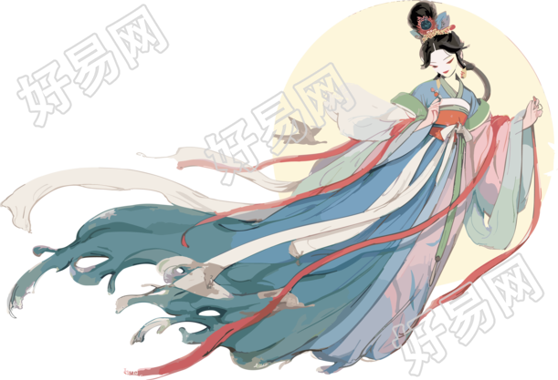 嫦娥仙子手持玉兔飞向月球元素