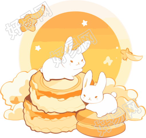 清新可爱白兔与月饼插画素材
