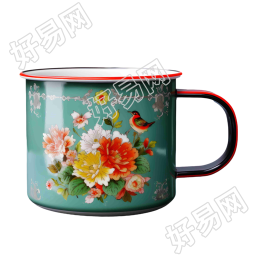 美学风格的花朵与汉字图案搪瓷马克杯插画