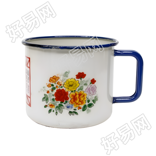 花朵和汉字搪瓷咖啡杯插画