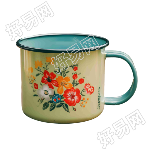农业安全管理风格的花朵和汉字图案搪瓷马克杯素材